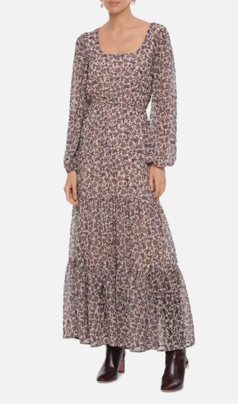 BAGATELLE COLLECTION WOMENS SIZE 6 FLORAL PRINT TIERED MAXI DRESS BEIGE BLUE NEW